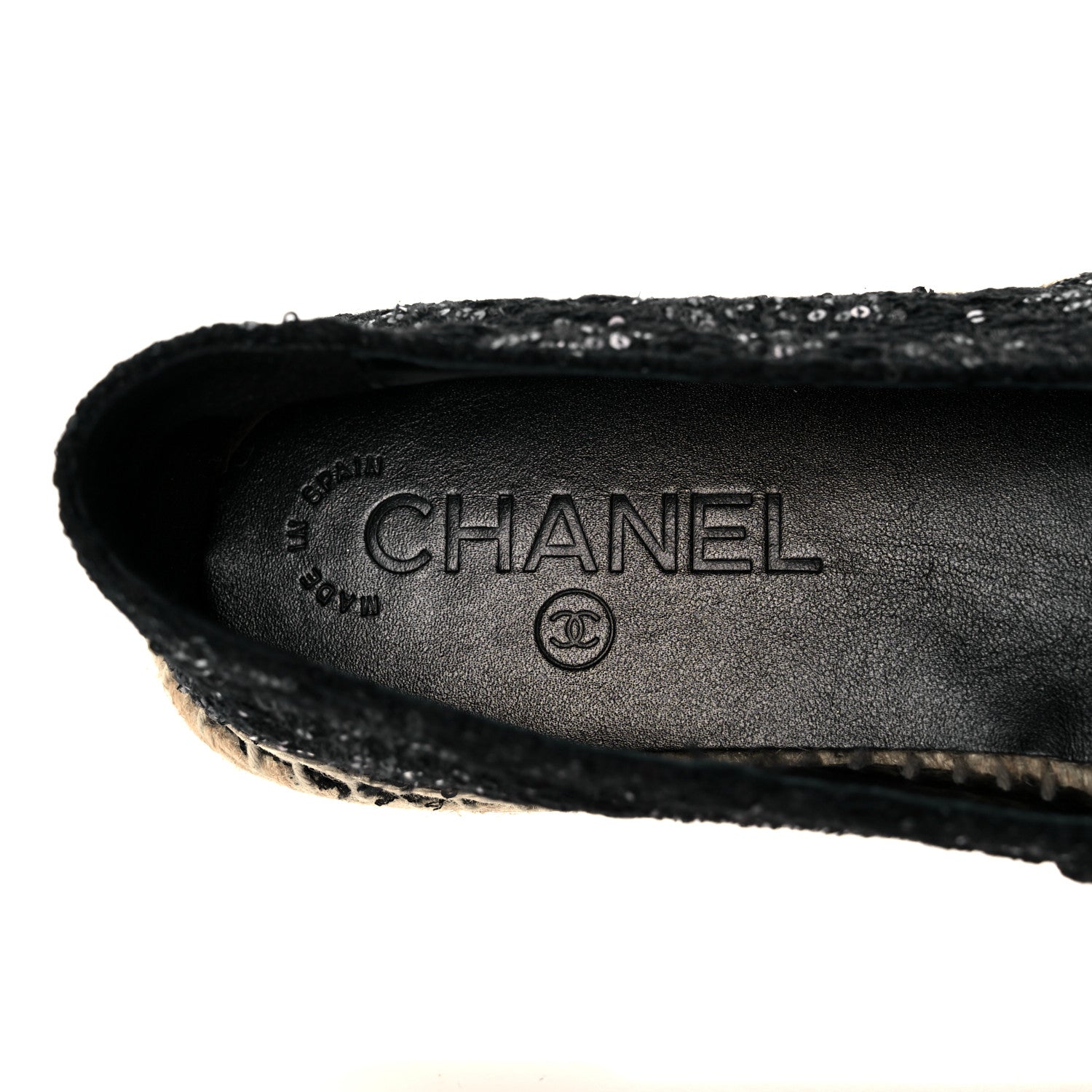 Chanel Tweed Patent Goatskin Sequin CC Espadrilles 37 Black 7 of 8