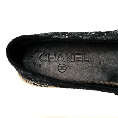 Chanel Tweed Patent Goatskin Sequin CC Espadrilles 37 Black 7 of 8