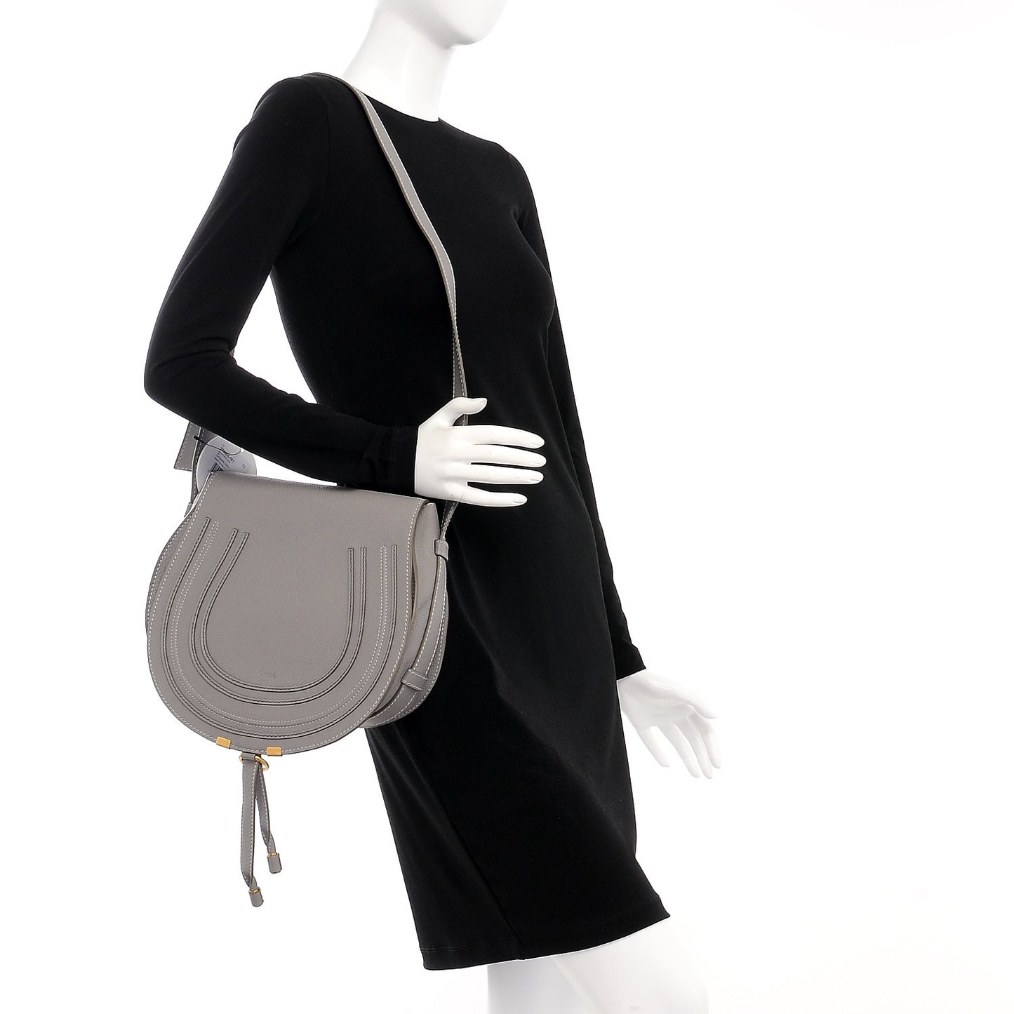 Calfskin Medium Marcie Round Crossbody Bag Cashmere Grey