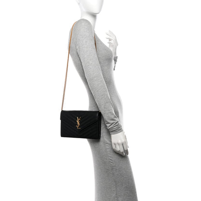 Saint Laurent Grain De Poudre Matelasse Chevron Monogram Chain Wallet Black 2 of 10