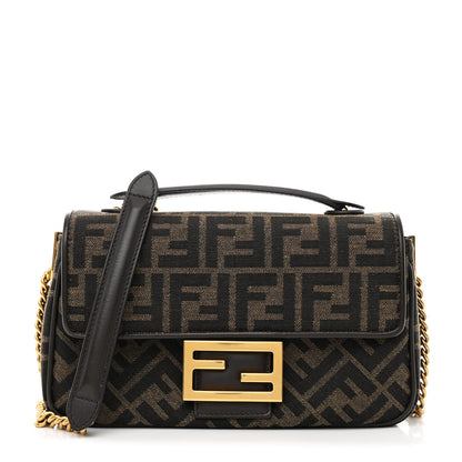 Fendi Fabric Jacquard FF 1974 Midi Chain Baguette Tobacco Moro 1 of 10