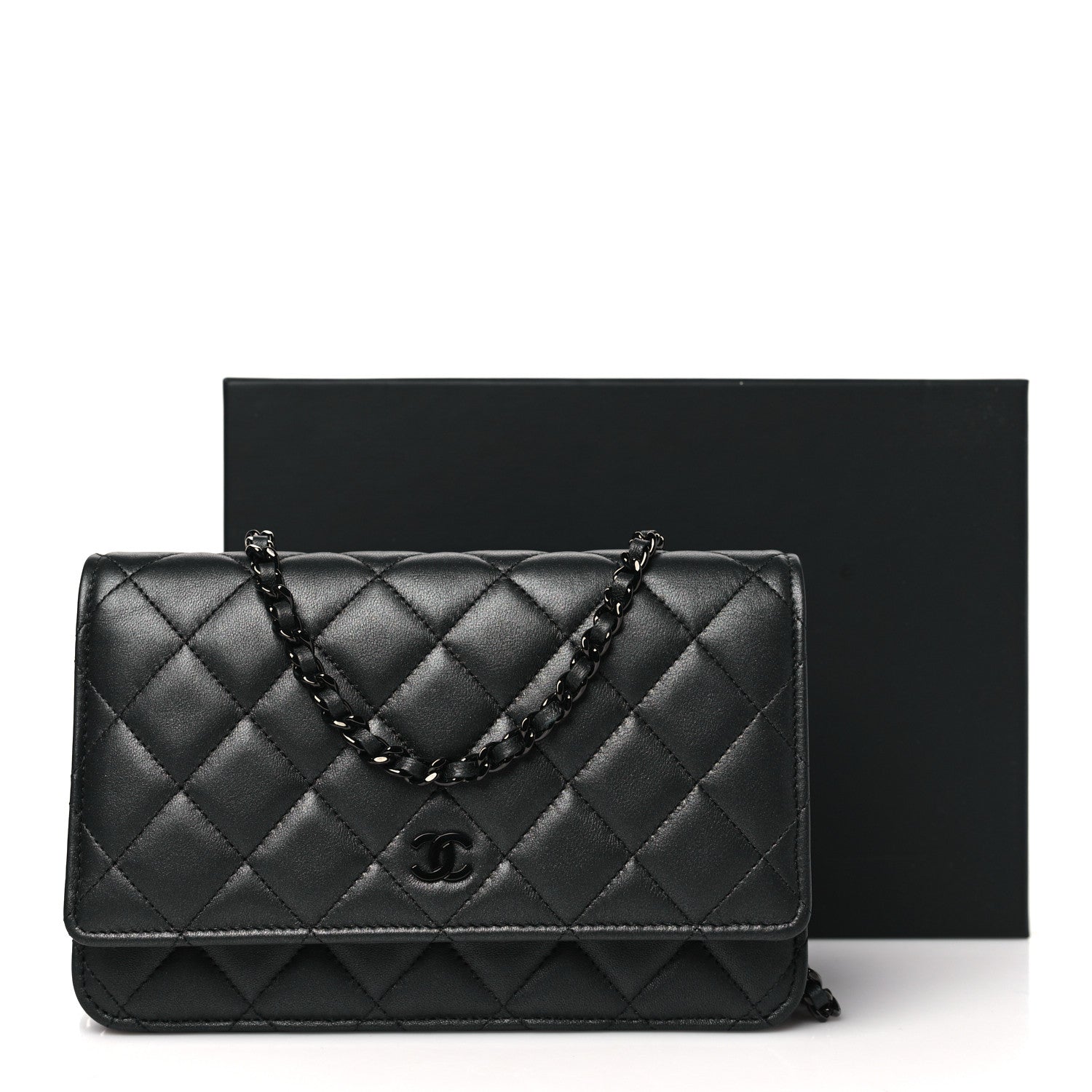 Chanel Iridescent Lambskin Quilted Wallet On Chain WOC So Black 12 of 12