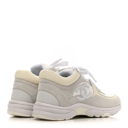 Chanel Nylon Calfskin Suede Fabric CC Sneakers 38 White 4 of 8
