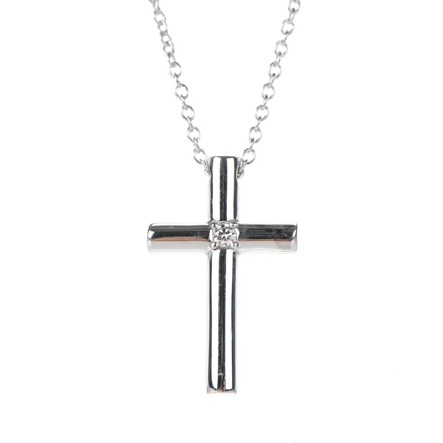 18K White Gold Diamond Cross Pendant Necklace