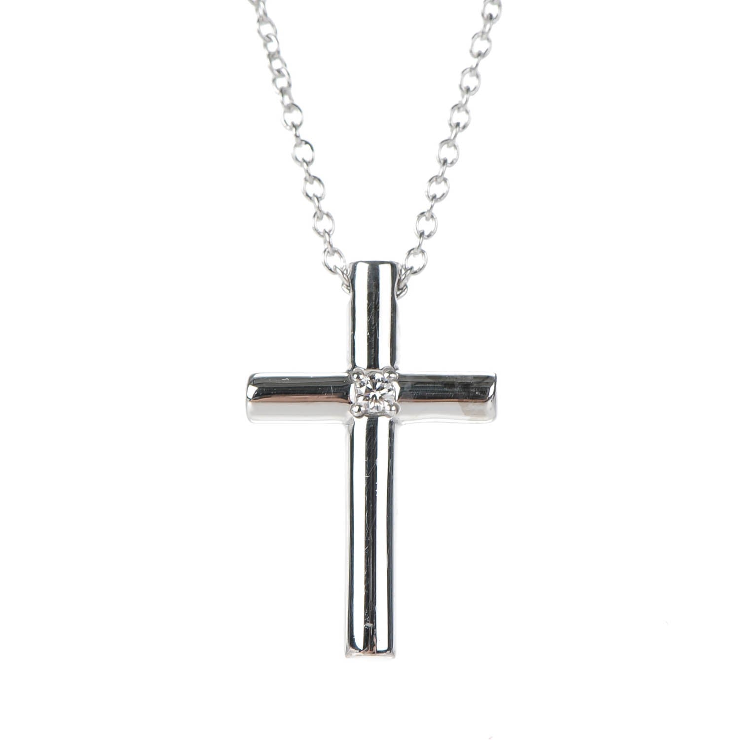 Tiffany 18K White Gold Diamond Cross Pendant Necklace 3 of 6