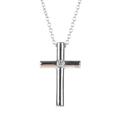 Tiffany 18K White Gold Diamond Cross Pendant Necklace 3 of 6