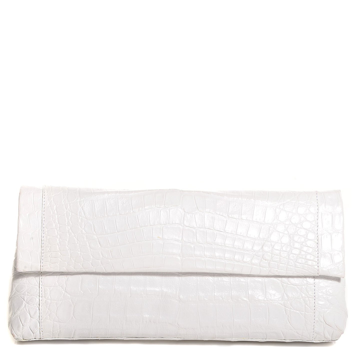 Glossy Crocodile Gotham Clutch White