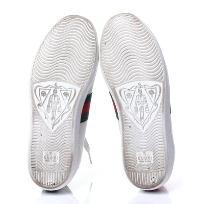 Gucci Calfskin Ayers Bee Embroidered Womens Ace Sneakers 37.5 White Green 6 of 16