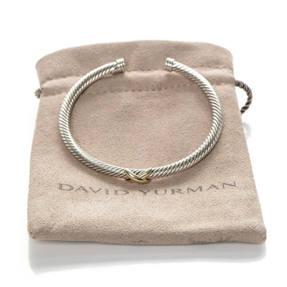 David Yurman Sterling Silver 18K Yellow Gold 4mm X Station Cable Bracelet 5 of 5