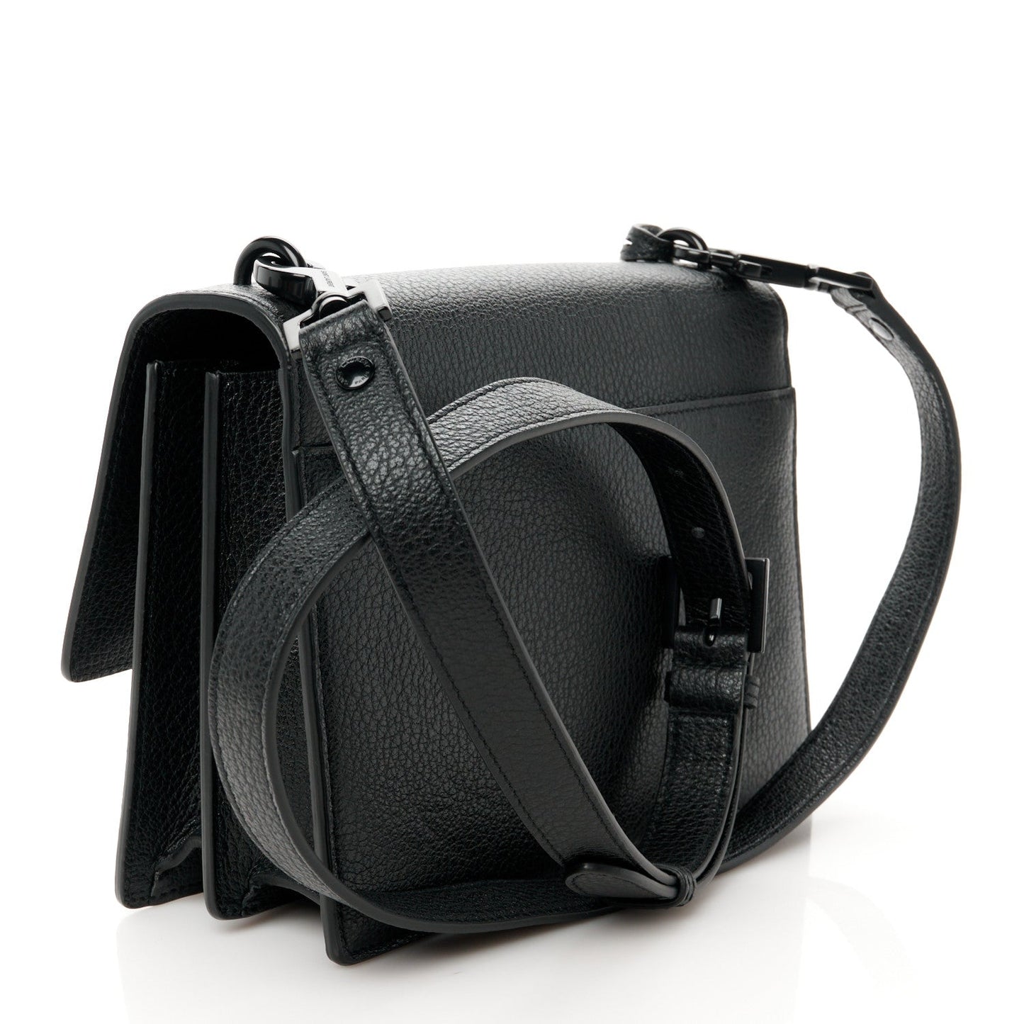 Grained Calfskin Medium Monogram Sunset Satchel Black