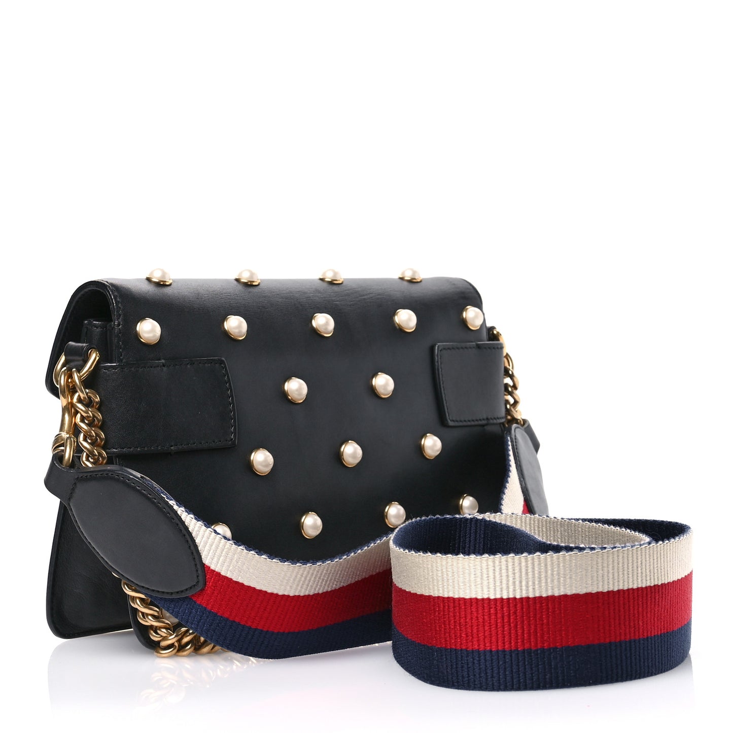 Nappa Pearl Studded Mini Queen Margaret Broadway Shoulder Bag Black