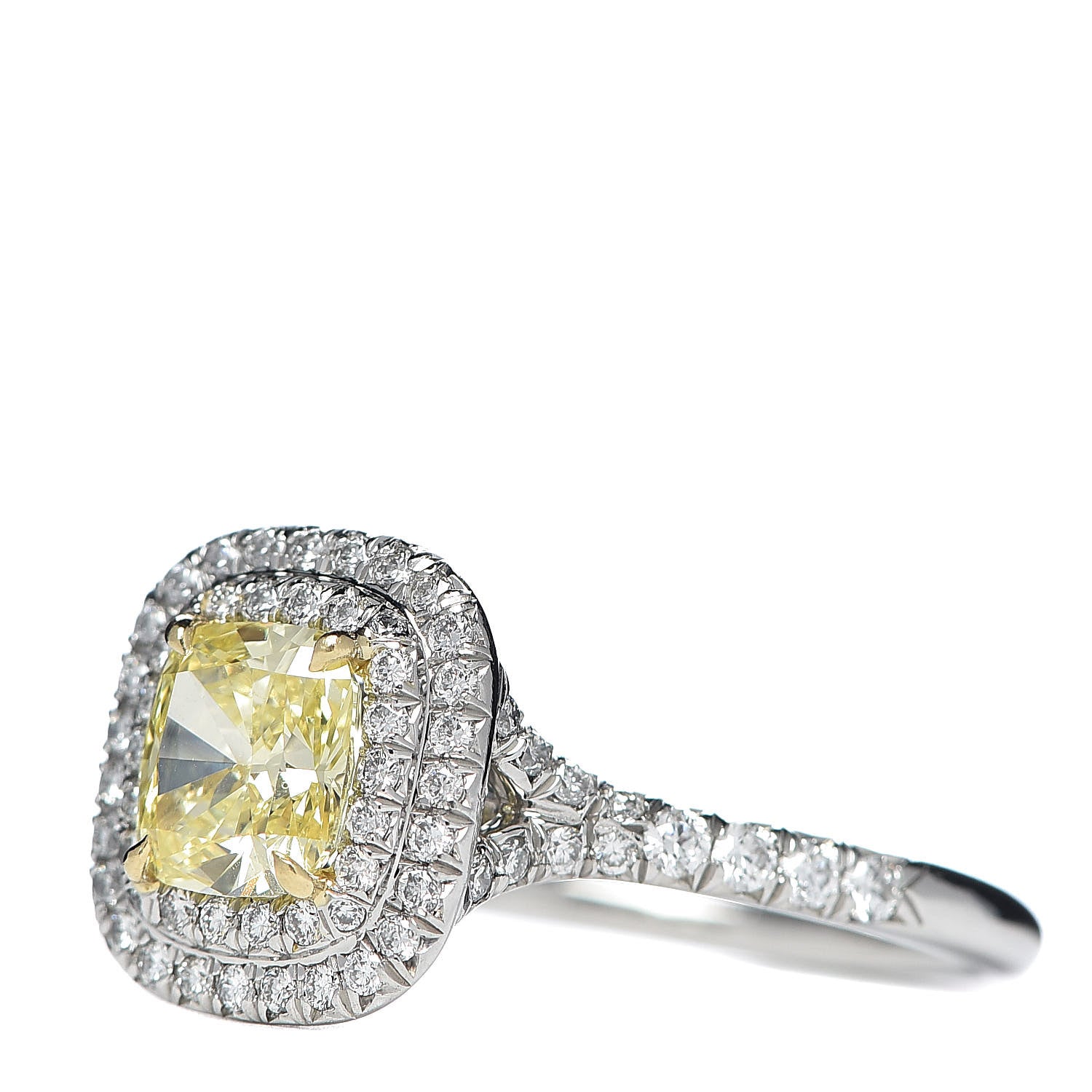 Tiffany Platinum 18K Yellow Gold Fancy Yellow Diamond Soleste Engagement Ring 53 6.25 3 of 5