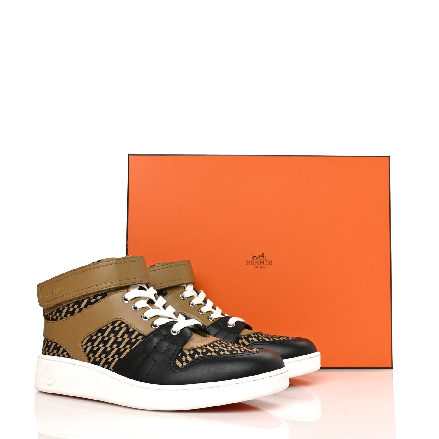 Calfskin Canvas H En Biais Freestyle High Top Sneakers 40 Beige Gobi Black