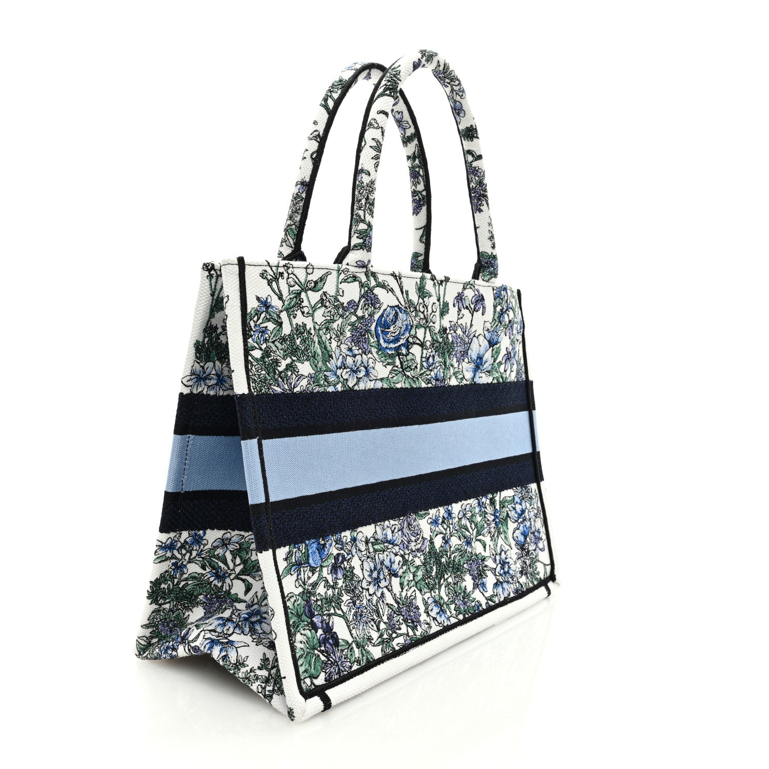 Christian Dior Canvas Embroidered Medium Flowers Book Tote Blue 3 of 8