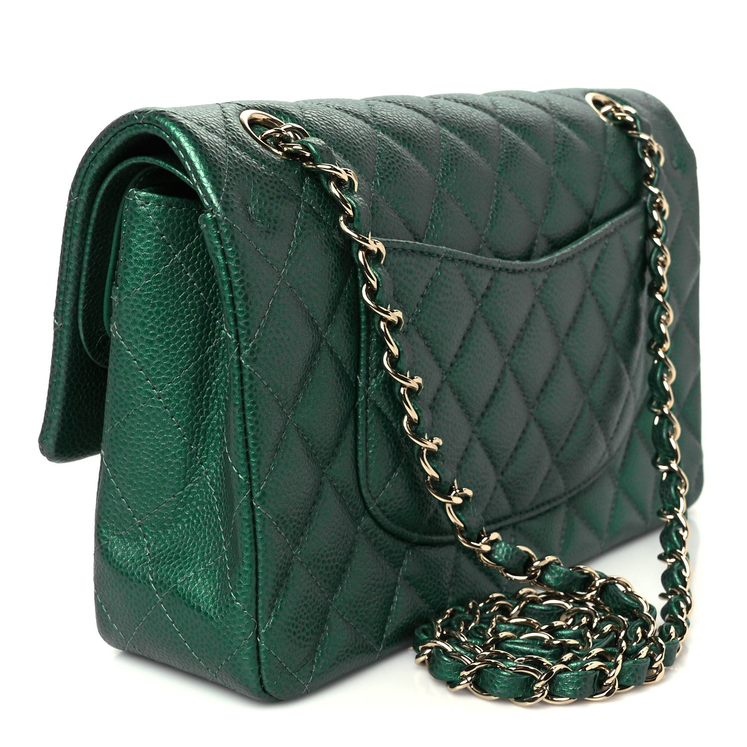Chanel Metallic Caviar Quilted Medium Double Flap Green 3 of 11
