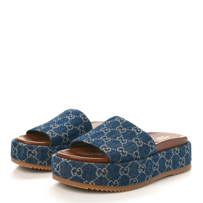 Gucci New Denim GG Monogram Angelina Platform 55mm Slide Sandals 39 Blue Tea 4 of 10