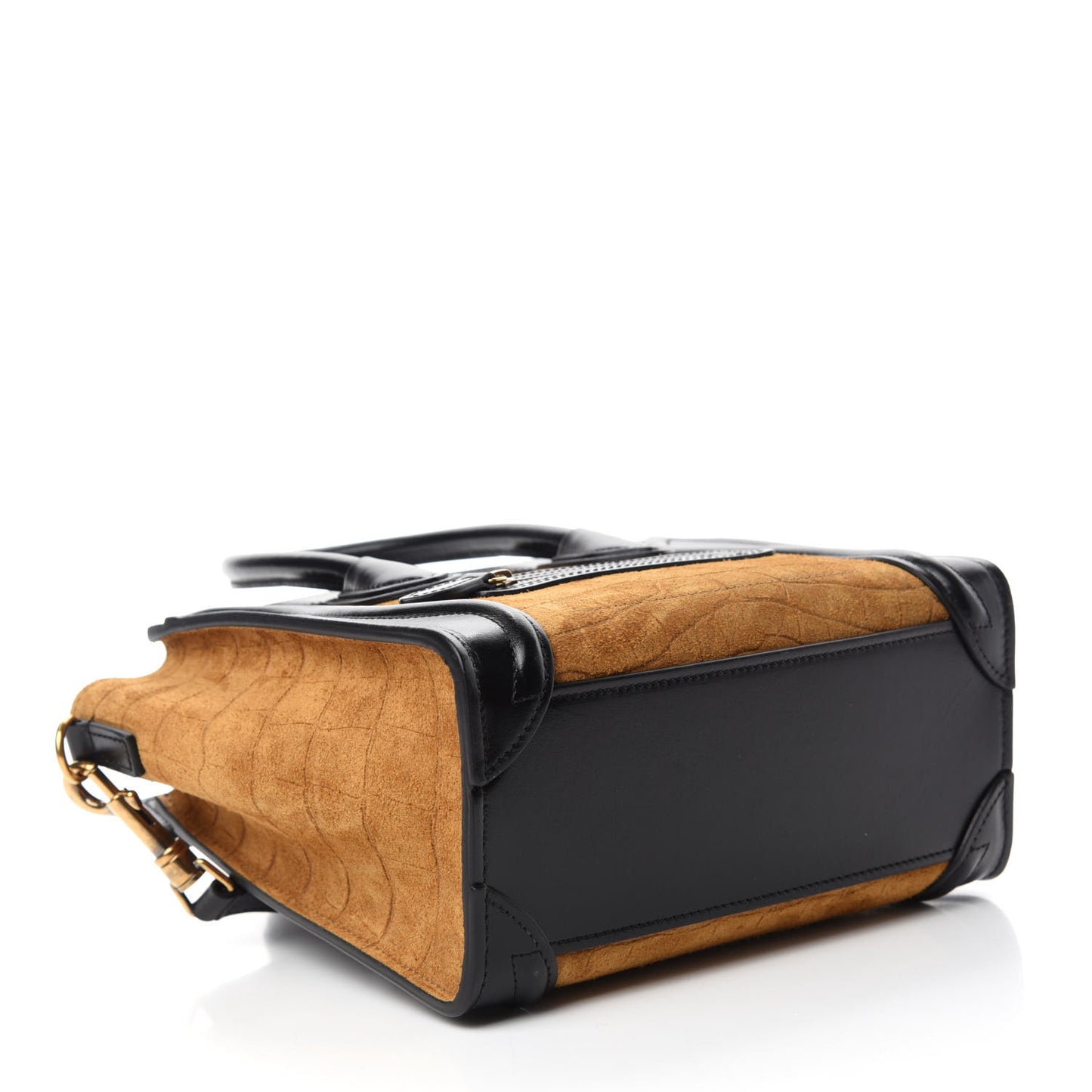 Crocodile Embossed Nubuck Smooth Calfskin Bi-Color Nano Luggage Havana Black