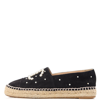 Chanel Suede Pearl CC Espadrilles 36 Black 1 of 9