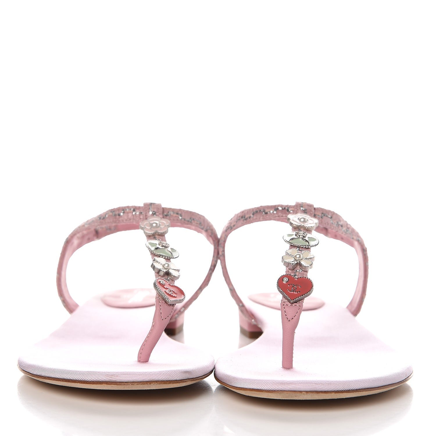 Chanel Tweed CC Charm Thong Sandals 41 Pink Silver 2 of 12