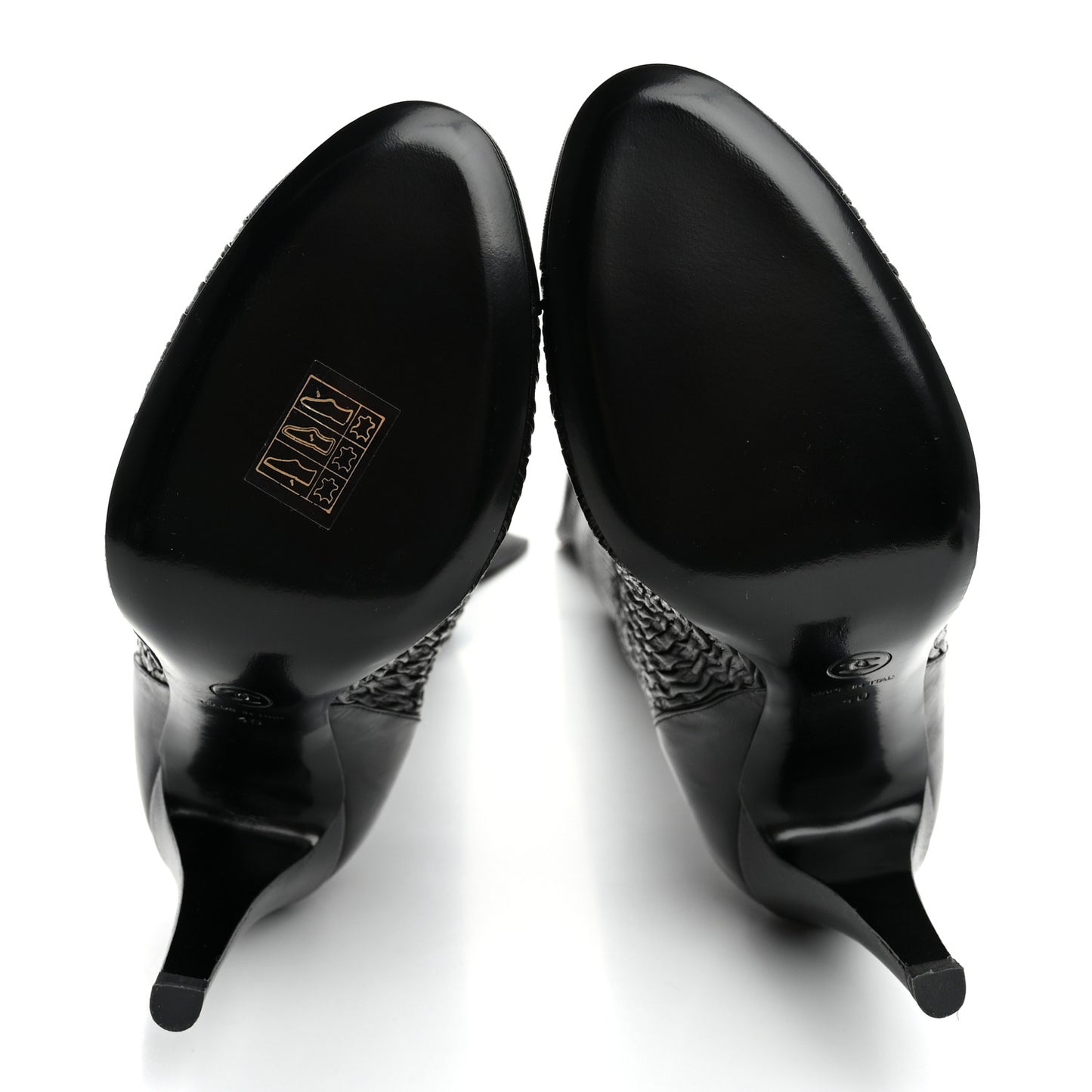 Calfskin Embossed Cap Toe CC Over The Knee Boots  40 Black