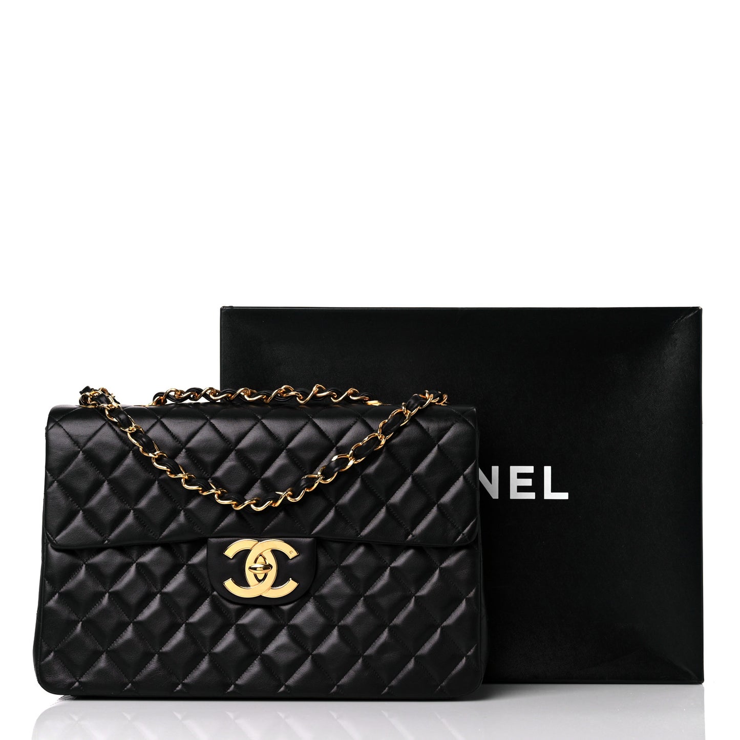 Lambskin Quilted XL Jumbo Single Flap Black