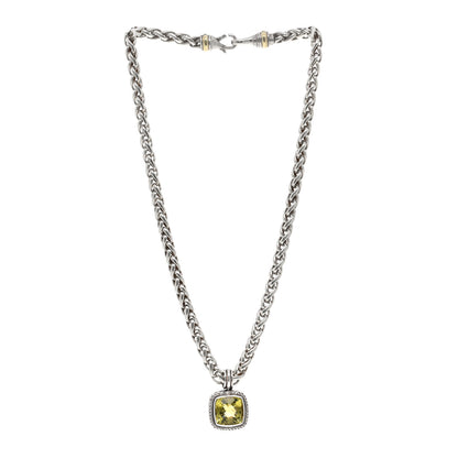 David Yurman Sterling Silver 14K Yellow Gold Diamond Lemon Citrine Albion Pendant Wheat Chain Necklace 3 of 4