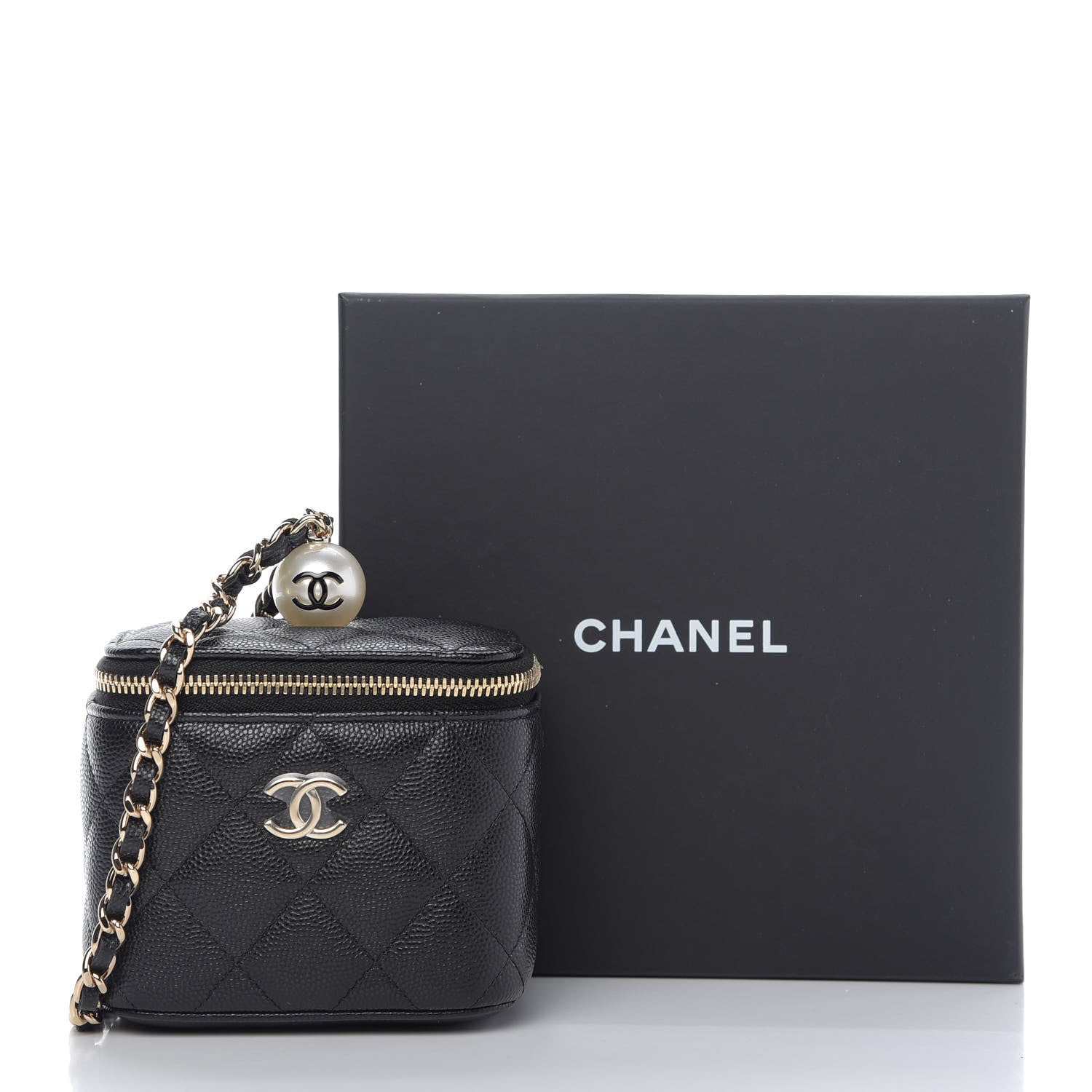 Chanel Caviar Quilted Mini Pearl On Top Vanity Case With Chain Black 10 of 10