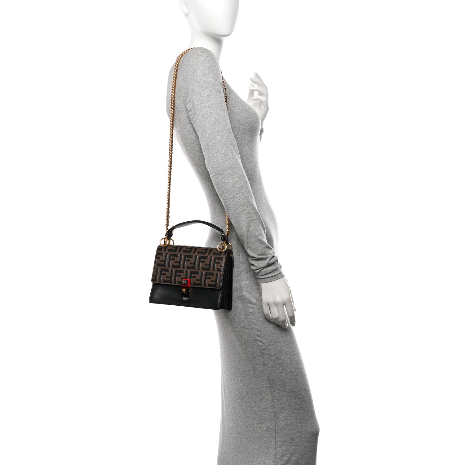 Fendi Vitello Liberty Bi-Color FF 1974 Embossed Small Kan I Shoulder Bag Black Maya 2 of 13