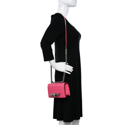 Alexander McQueen Calfskin Crocodile Embossed Knuckle Shoulder Bag Peony Pink 2 of 12