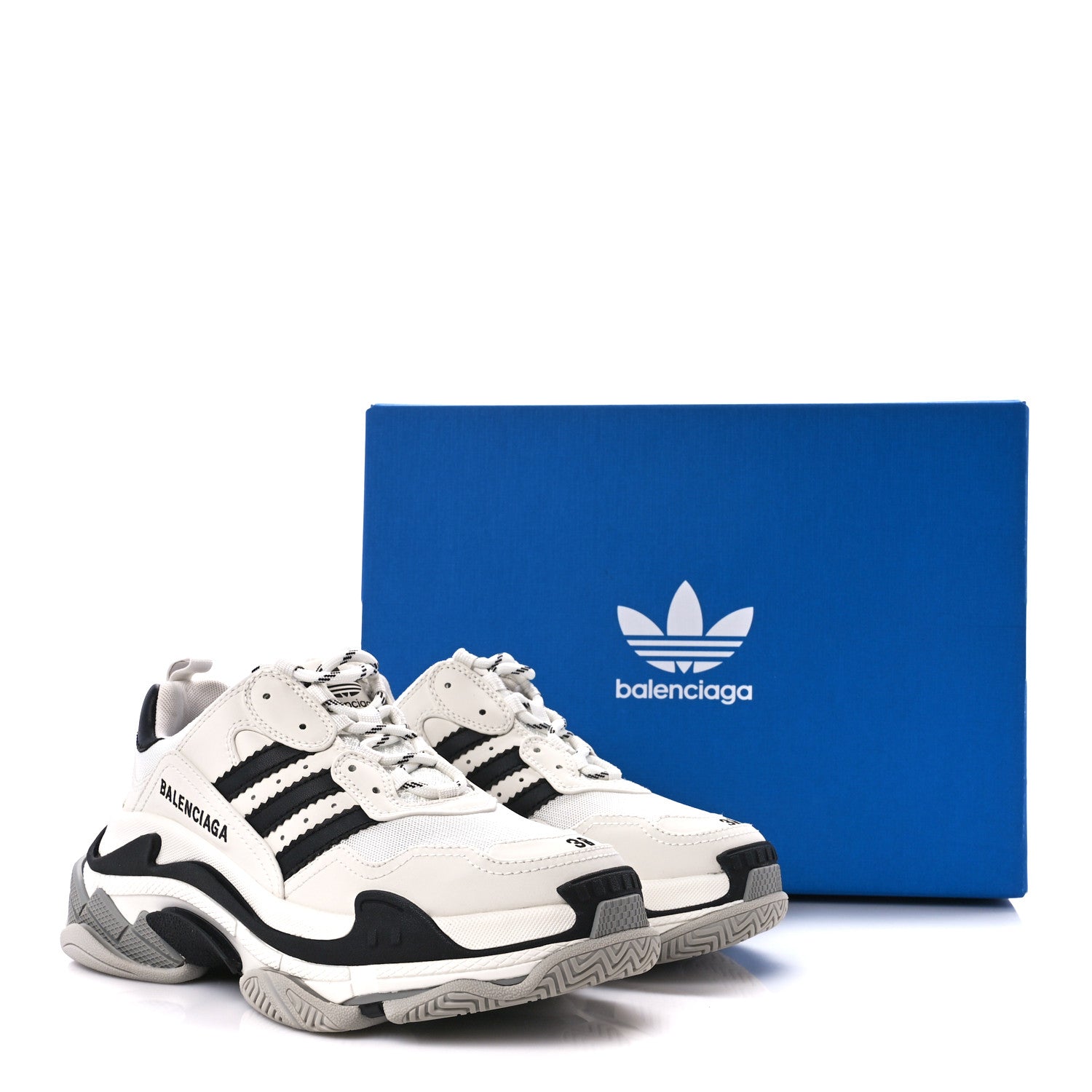 Balenciaga X ADIDAS Fabric Mesh Womens Triple S Sneakers 38 White Black Light Grey Grey 9 of 9