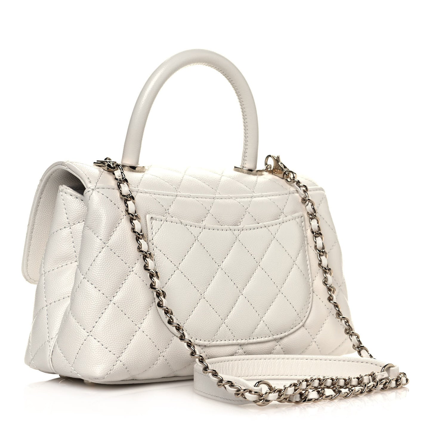 Caviar Quilted Mini Coco Handle Flap White