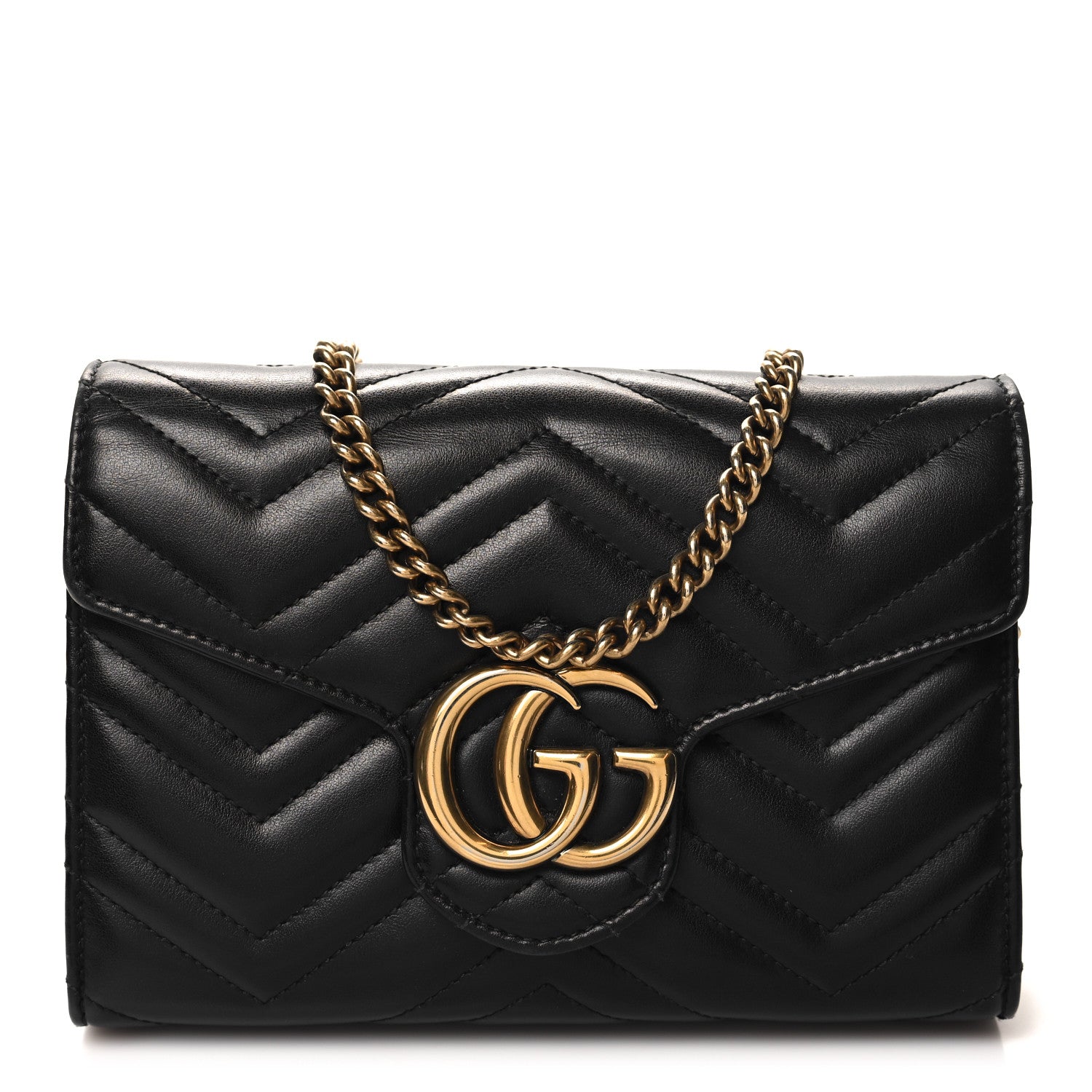 Gucci Calfskin Matelasse GG Marmont Chain Wallet Black 1 of 12
