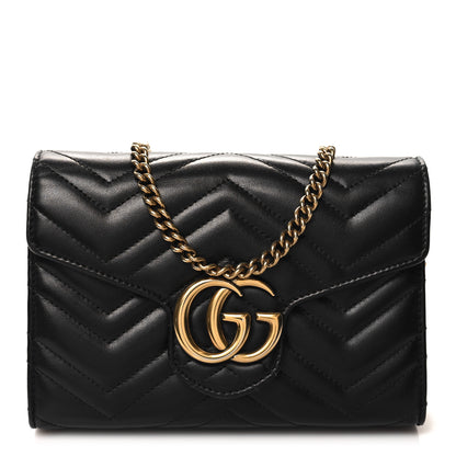 Gucci Calfskin Matelasse GG Marmont Chain Wallet Black 1 of 12