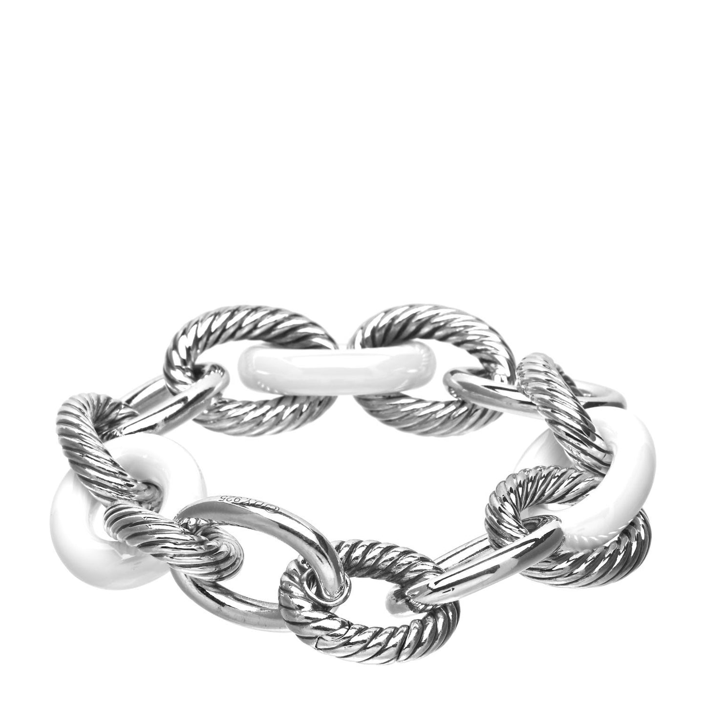 Sterling Silver White Ceramic 17mm Extra Large Oval Link Bracelet