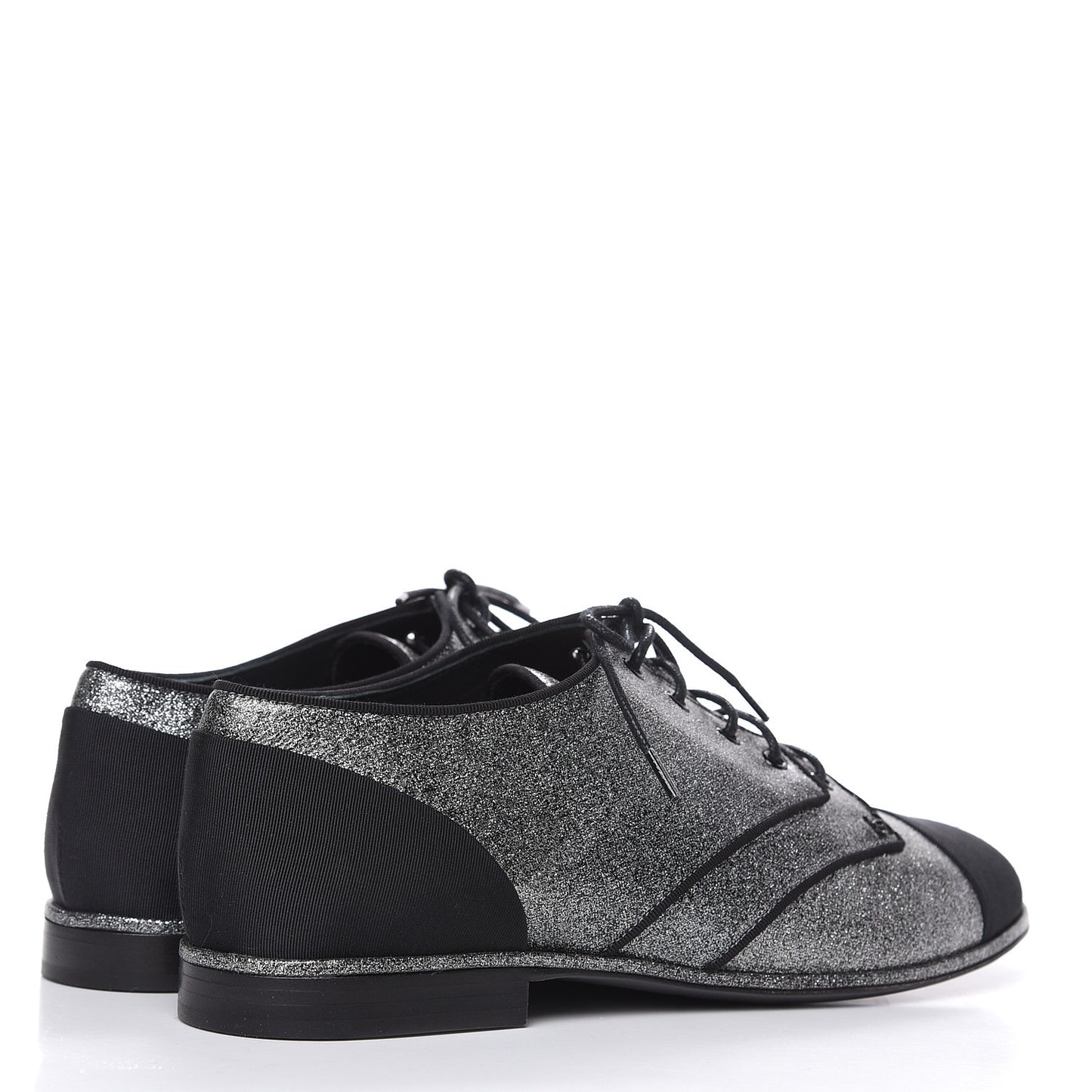 Glitter Fabric Grosgrain Cap Toe Lace Up Oxfords 37 Black Silver