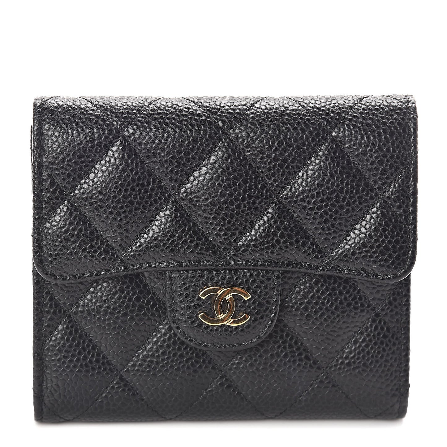 Caviar Quilted Compact Flap Wallet Black