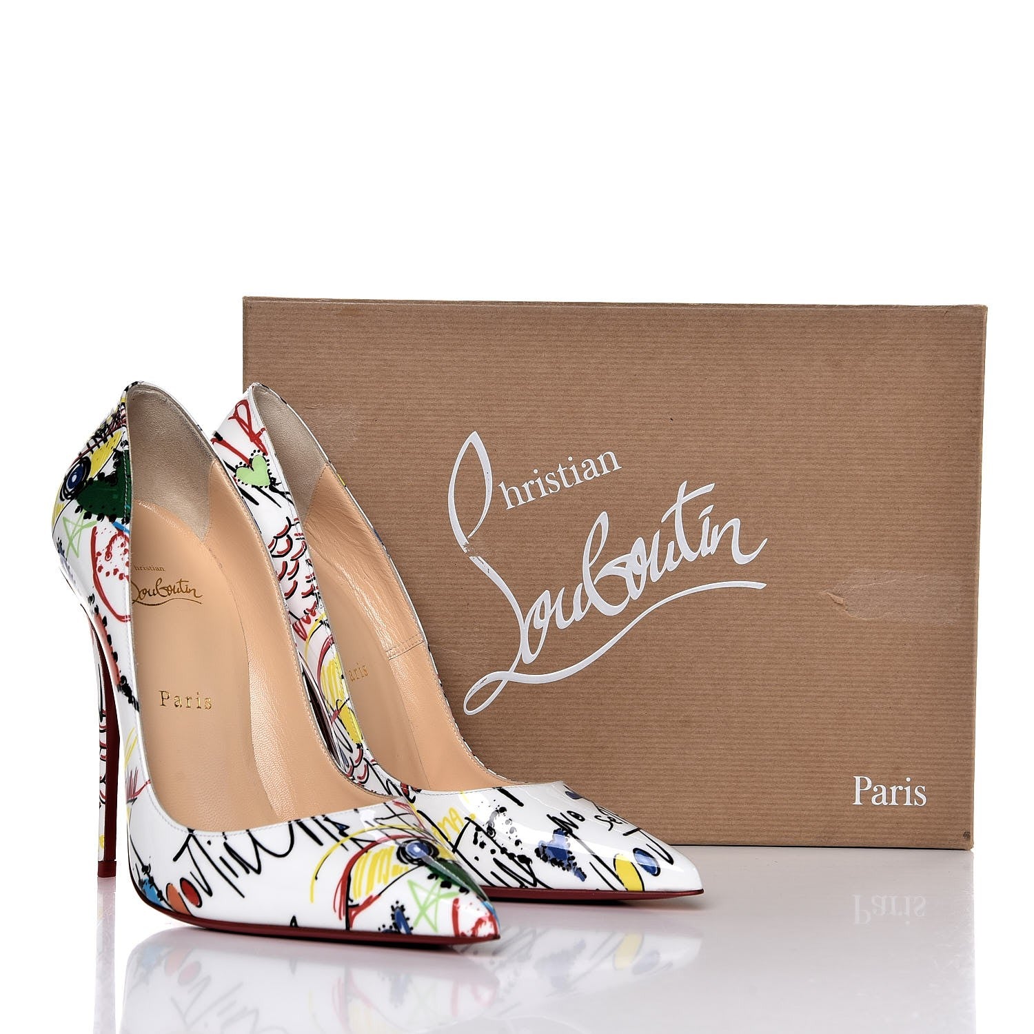 Christian Louboutin Patent Loubitag So Kate 120 Pumps 39.5 White Multi 8 of 8