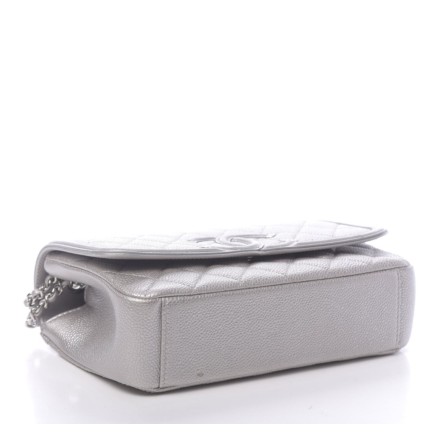 Metallic Caviar Quilted Small CC Filigree Flap Silver