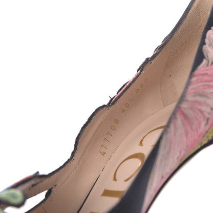 Gucci Canvas Flora Print Ophelia High Heel Pumps 40.5 Black Pink 7 of 9