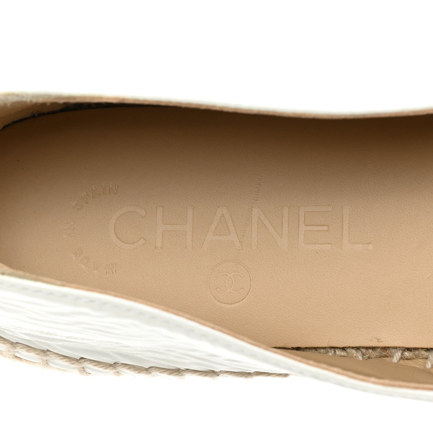 Distressed Patent CC Espadrilles 40 White Silver