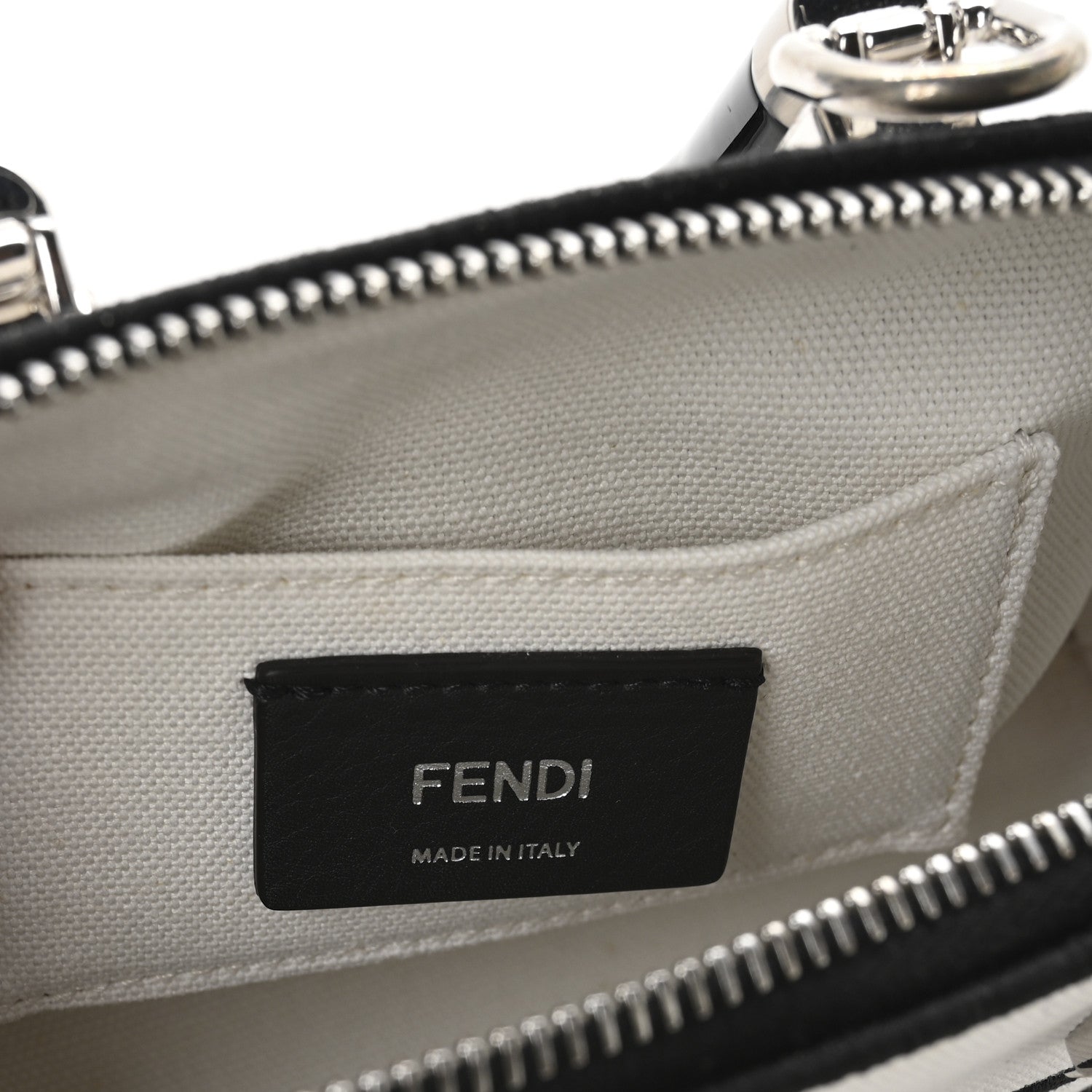 Fendi Canvas Vitello King Plexiglass Logo Embroidered Mini By The Way Top Handle Boston Bag White Rice Black 6 of 11