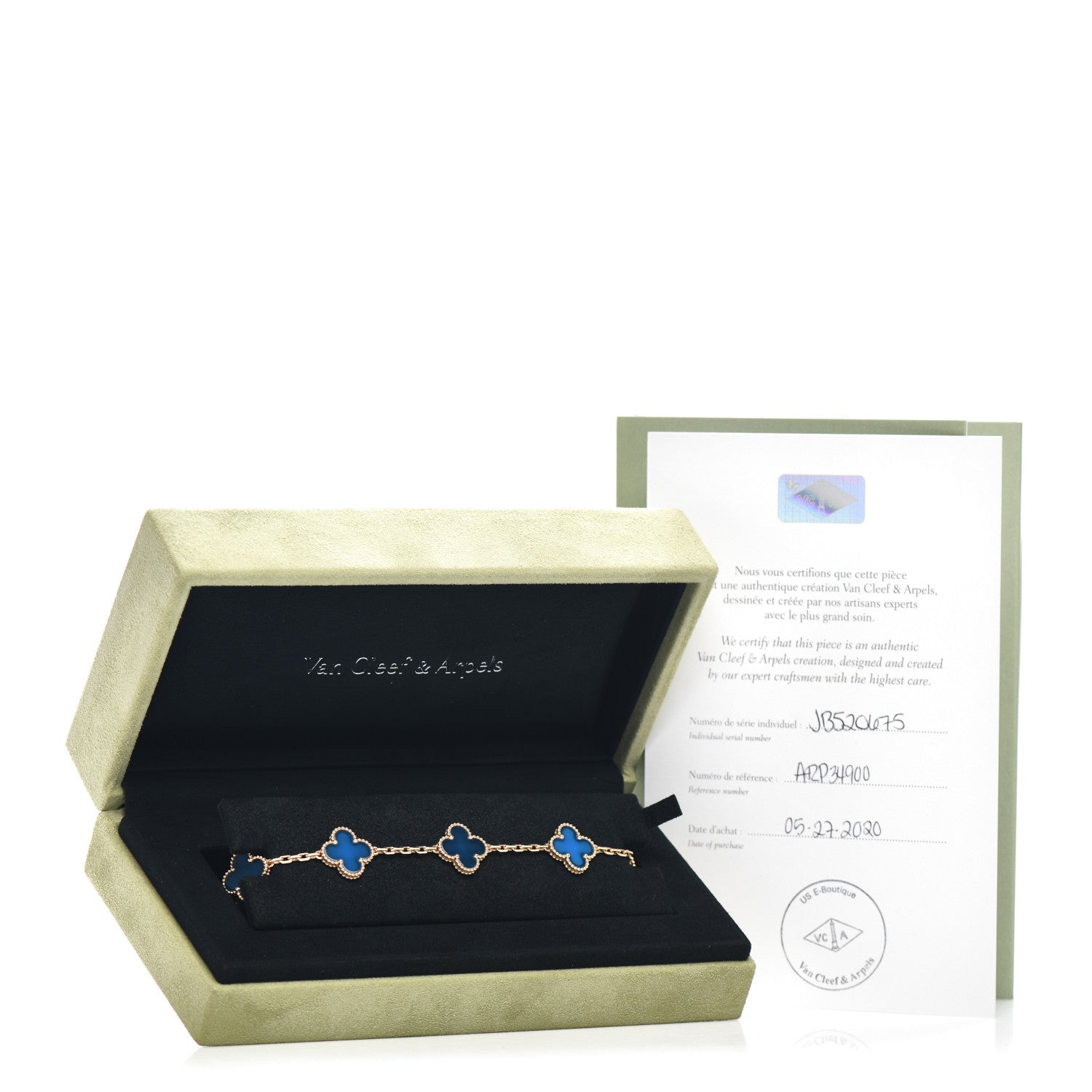 Van Cleef & Arpels 18K Yellow Gold Blue Agate 5 Motifs Vintage Alhambra Bracelet 5 of 5
