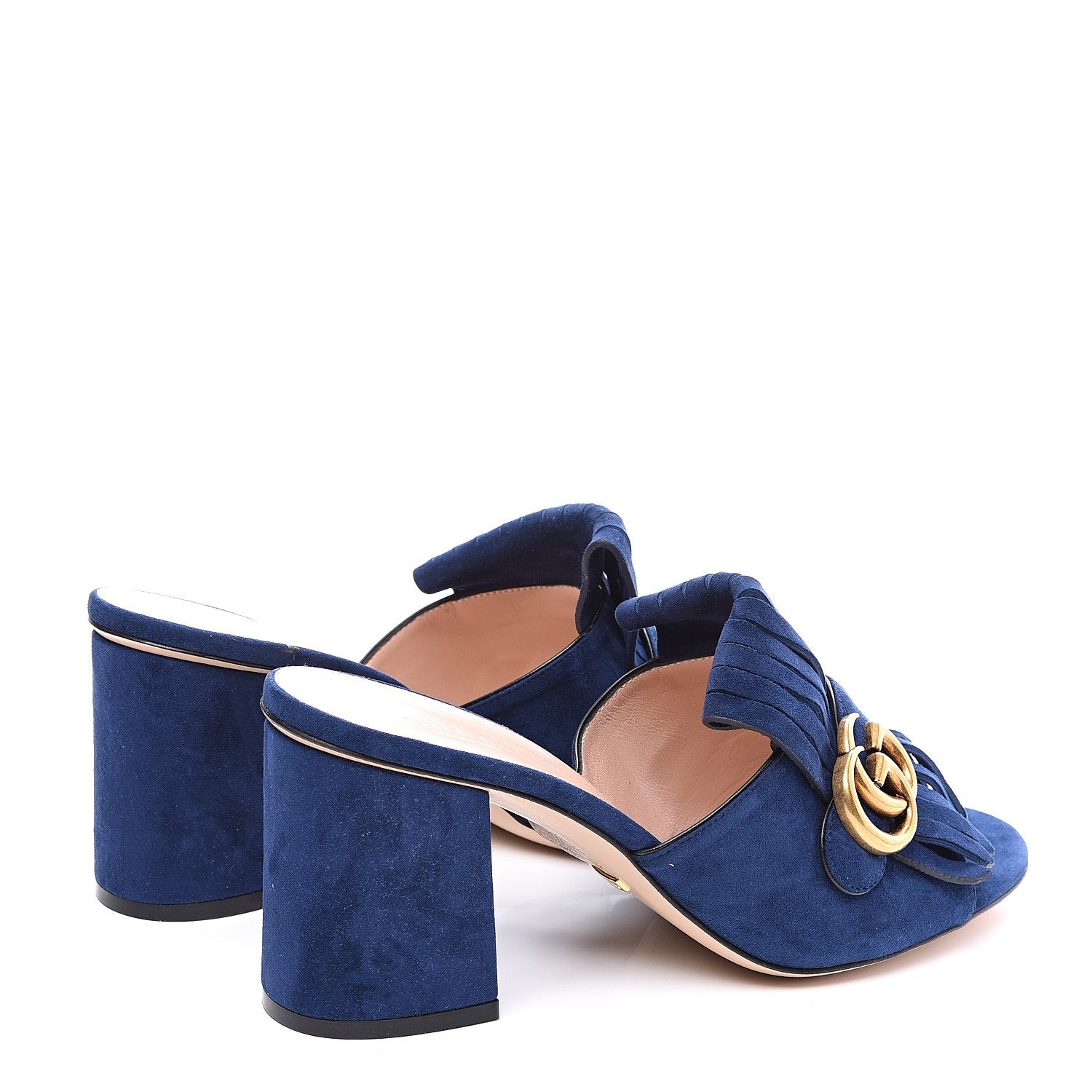 Gucci Kid Scamosciato GG Marmont Fringe 75mm Slide Sandals 39.5 Blue Ink 4 of 10