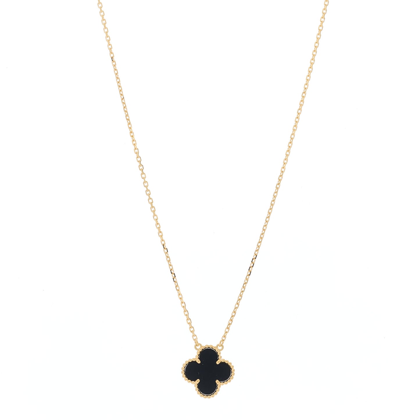 18K Yellow Gold Black Onyx Vintage Alhambra Pendant Necklace