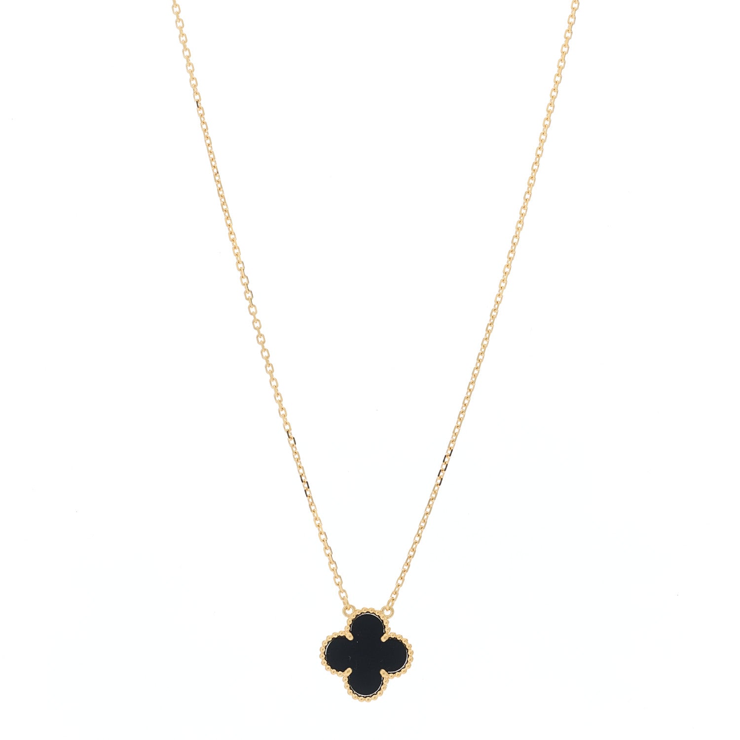 Van Cleef & Arpels 18K Yellow Gold Black Onyx Vintage Alhambra Pendant Necklace 1 of 5