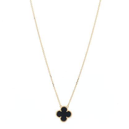 Van Cleef & Arpels 18K Yellow Gold Black Onyx Vintage Alhambra Pendant Necklace 1 of 5