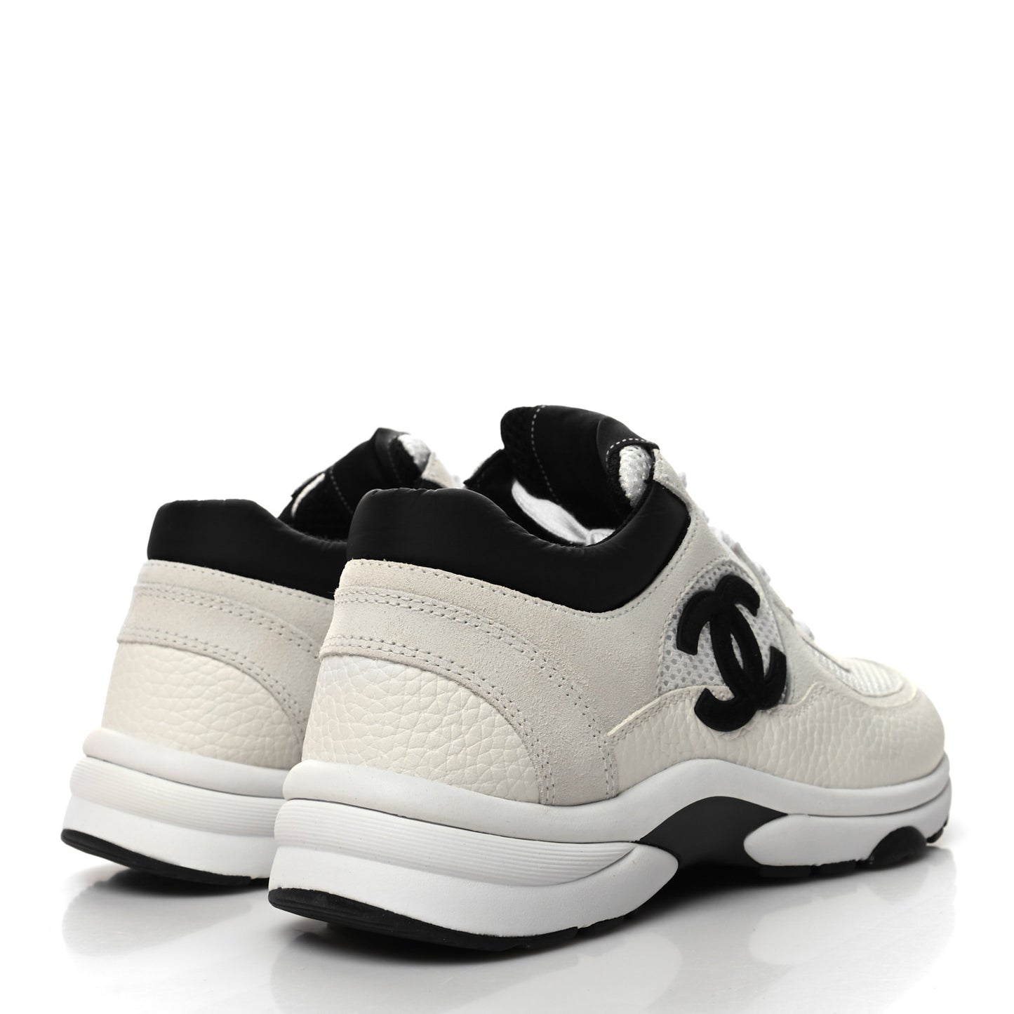 Mesh Suede Calfskin Grained Calfskin Womens CC Sneakers 37.5 White Black