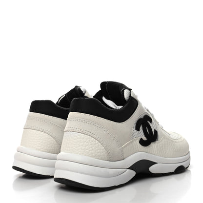 Chanel Mesh Suede Calfskin Grained Calfskin Womens CC Sneakers 37.5 White Black 4 of 7