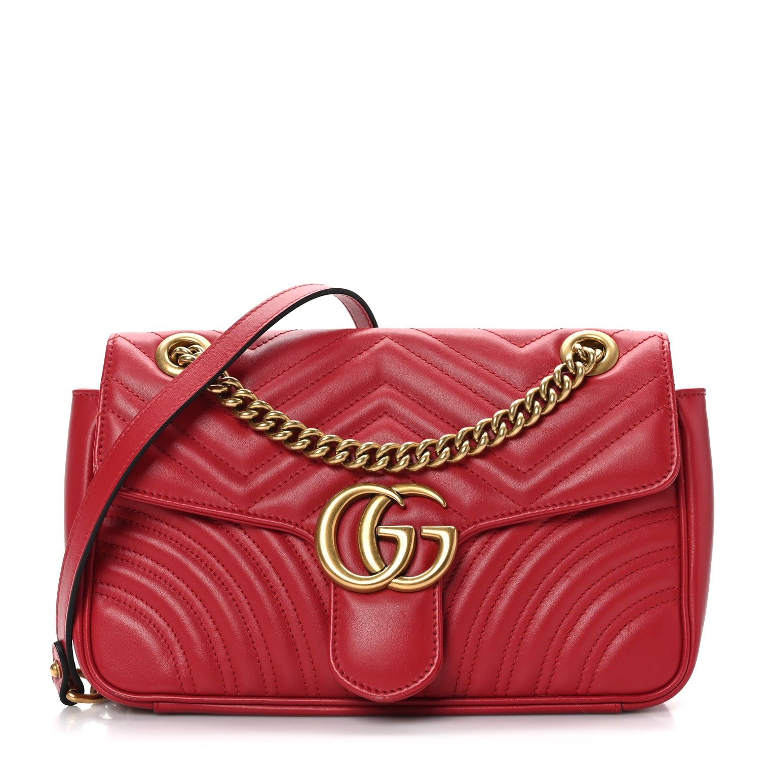 Gucci Calfskin Matelasse Small GG Marmont Shoulder Bag Hibiscus Red 1 of 9