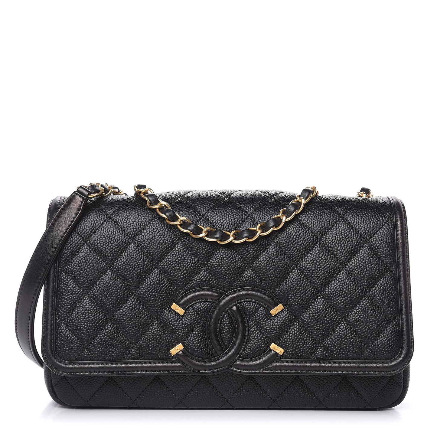 Caviar Quilted Medium CC Filigree Flap Black